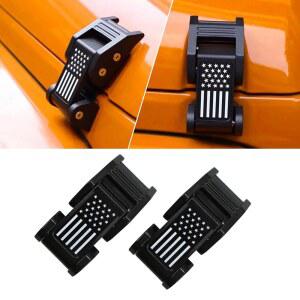Brangstak 알루미늄 후드 래치 - 미국 국기 패턴의 조절 가능한 잠금 키트 지프 랭글러 JK/JKU (2007-2018) 및 JL/JLU 글래디에이터 JT (2018-2023)와 호환 (블랙)