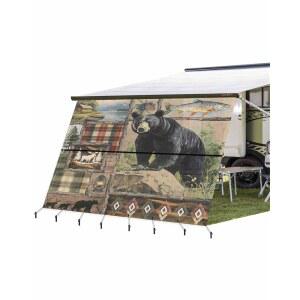 RV 차양 햇빛 가리개 스크린 2.7 x 4.9m(9 15.3피트) 블랙 베어 메시 자외선 차단 레트로 동물 물고기 사슴 쉐이드 지퍼 UV 완성 키트 범용 야외 캐노피 모터홈 캠핑카 트레일러용