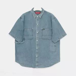 슈프림  포켓 패치로고 루즈 핏 숏슬리브 데님 페인터 반팔 남성 셔츠 SS25S42 WASHDINDGO