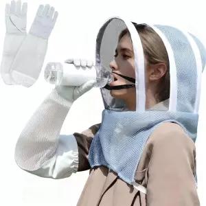 물양가죽을 마실 수 있는 EHERDM 양봉 모자와 장갑을 착용한 통기성 방지 펜싱 네트 마스크 앞 지퍼 양봉용