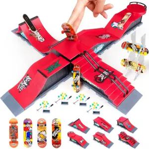 MOMSIV 핑거 스케이트보드 미니 장난감 파크 램프 키트 핑거보드 하프 파이프 얼티밋 트레이닝 소품