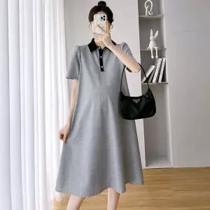 비어바웃 회색 깔끔한 카라넥 여름반팔 임산부 원피스데일리치마 편한 빅사이즈 롱원피스 박스 임부복 오피