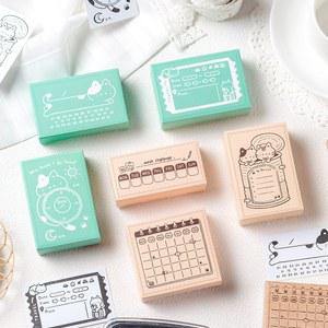 날짜도장 Memo Cat Box Wooden Hand Account Seal Retro Schedule Plan Beech Wood Daily School Supplies Assorted Stamp