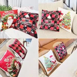개미물류 성탄절 쿠션커버 연말 베개커버 산타 소품 패브릭 트리 겨울 꾸미기 인테리어 크리스마스 패턴