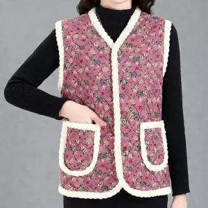 여성 레트로 양털 누빔 융털 조끼 털조끼 방한 겨울조끼