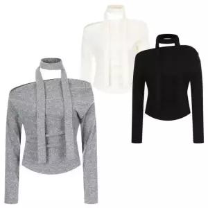 어베닛) 여성 오프숄더 보트넥 핀턱 사이드 셔링 머플러 세트 니트 티셔츠 BREE-WKN-A0001