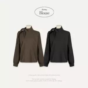 핫핑 [하객룩추천/고급미] 슬로니 반하이넥 타이 긴팔블라우스