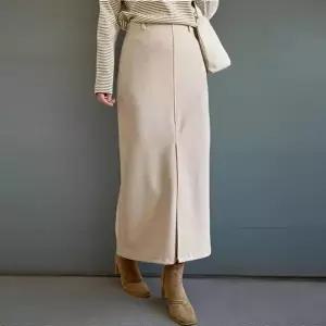 [신상오픈런]|KHK17EE|여성용 겨울 모직 H라인 롱 스커트 출근 스타일 앞트임