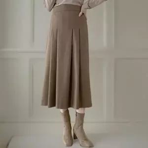 KHK183D여성용 겨울 모직 플리츠 롱 스커트 스판 치마