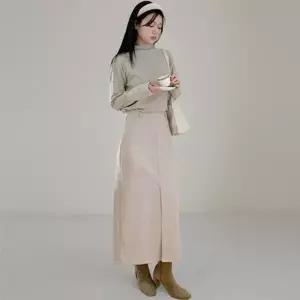 KHK17EE여성용 H라인 롱 스커트 겨울 출근복 앞트임 모직 스커트