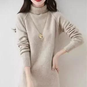 윈터 원피스 니트 가을 겨울 드레스 치마 데일리 시크 여성 루즈핏 롱 긴팔 보 하이넥