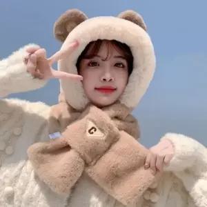 뽀송 곰돌이 페이크퍼 후드머플러 바라클라바 후드워머 동물모자 후드넥워머 동물모자 머플러모자 겨울모자
