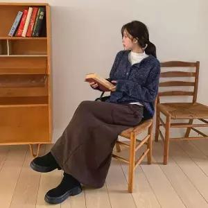 [하프클럽/]여성용 롱 A라인 세미 플레어 겨울 코듀로이 스커트