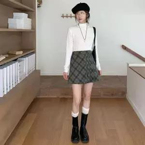 [하프클럽/]여성 체크 패턴 미니 스커트 반 플리츠 디자인