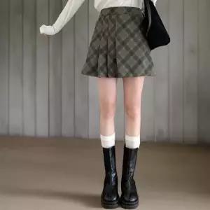 [하프클럽/]여성 체크 패턴 미니 스커트 반 플리츠 디자인