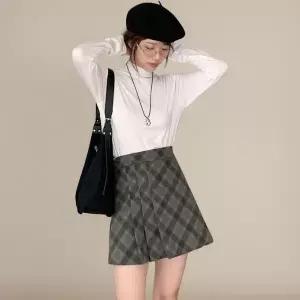 [하프클럽/]여성 체크 패턴 미니 스커트 반 플리츠 디자인