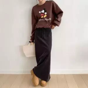 [하프클럽/]여성용 벨벳 허리밴드 루즈핏 긴 스커트