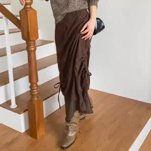 [하프클럽/]여성 롱 H라인 셔링 포인트 코듀로이 스커트