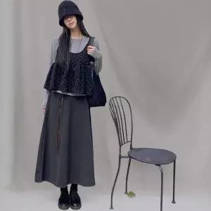 [하프클럽/]여성 A라인 롱 스커트 가죽벨트 세트 플레어 디자인