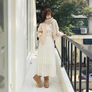 [하프클럽/]여성 하트 펀칭 레이스 롱 치마