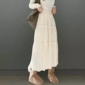 [하프클럽/]여성 하트 펀칭 롱 스커트 레이스 디자인