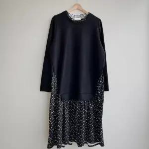 [하프클럽/]여성 기모 롱원피스 빅사이즈 블랙 잔꽃 프릴넥 드레스
