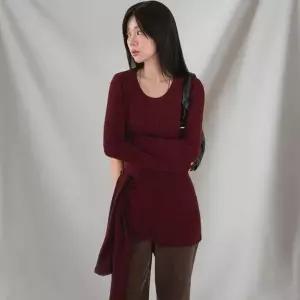 [하프클럽/]여성 슬림핏 골지 니트 랩 미니 원피스