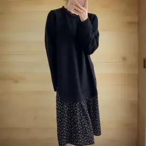 [하프클럽/]여성 기모 롱원피스 빅사이즈 블랙 잔꽃 프릴넥 드레스