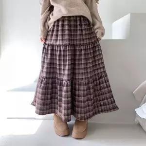 [하프클럽/]여성 체크 패턴 A라인 롱 플레어 원피스