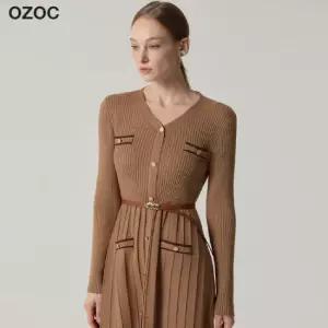 오조크 벨트 플레어 골지 니트 원피스