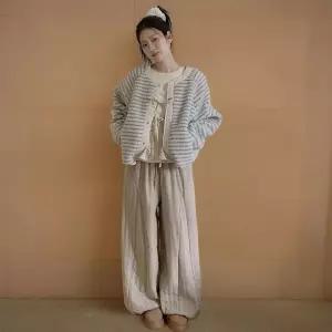 [하프클럽/]여성 양면 뽀글이 스트라이프 캐주얼 자켓