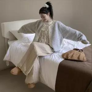 [하프클럽/]여성 양면 자켓 뽀글이 스트라이프 캐주얼 코트