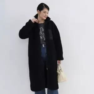 |CCJ6B0A|여성 하이넥 포켓 디테일 뽀글이 롱 후리스 코트