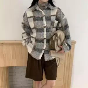 여자 체크무늬 뽀글이 겨울오버루즈핏 포켓 점퍼 자켓