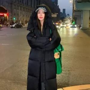 |CCJ6B07|여성 하이넥 후드 롱패딩 원피스 밑단 라운드