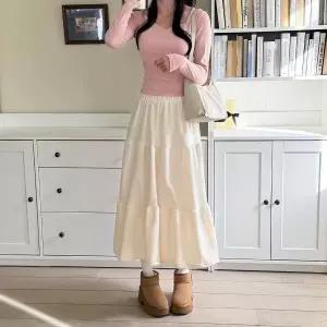 |KHK183E|여성 기모 플레어 롱 스커트 겨울 캉캉 밴딩 치마