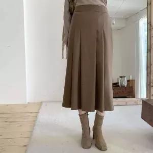|KHK183D|여성용 겨울용 니트 핀턱 플리츠 롱 스커트