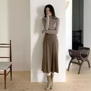 |KHK183D|여성 겨울 니트 핀턱 플리츠 롱 스커트 스판 치마