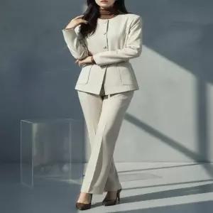 [다잇템] 여자 슬림핏 카라없는 혁대 더블포켓 모직 FW 자켓_23968133_588872