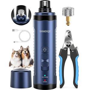 개 네일 그라인더, 트리머, 클 키트(LED 조명 2개 포함). 소형, 중형 및 대형 개와 고양이를 위한 초조용 전기 애완동물 충전식, 다이아몬드 연삭 휠 2개.