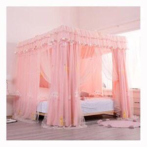 패브릭 침대 커튼 메쉬 보호 캐노피 차폐망 6피트 침대용 더블 모기장 금속 브래킷이 있는 로맨틱 침실 장식용 설치가 간편합니다 색상 Pi