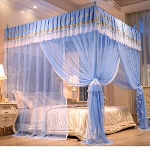 패브릭 침대 커튼 메쉬 보호 캐노피 차폐망 싱글 더블 침대용 코너 포스트 모기장 4개 침실 장식 설치가 용이함