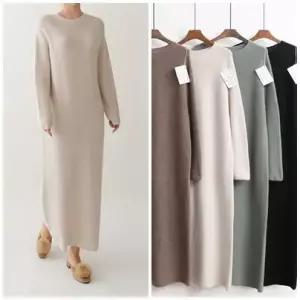 여성 홀가먼트 캐시미어 울 비체 라운드 니트 롱원피스
