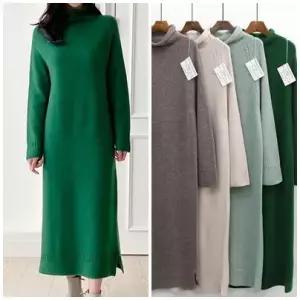 여성 홀가먼트 캐시미어 울 엘사 목폴라 니트 롱원피스