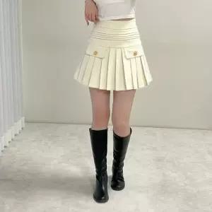 여자 플리츠 버튼 A라인 하이웨스트 미니 스커트