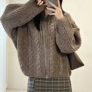 여자 꽈배기니트 아방핏 퍼프 7컬러 후드집업 가디건