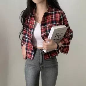 [라일리여성의류] Rly [DD321] LK-S020 / 스트릿 크롭 체크셔츠