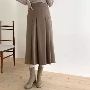 여자 겨울 모직 핀턱 플리츠 롱 스판 스커트