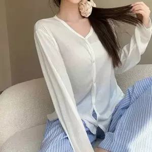 [라일리여성의류] Rly 여성 여름 브이넥 루즈핏 시스루 가디건 TDR-0091