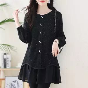 바니드 여성의류 가을겨울 이중 긴팔 롱 블라우스티/롱/스타일/샤이닝/프릴/셔링/나들이룩